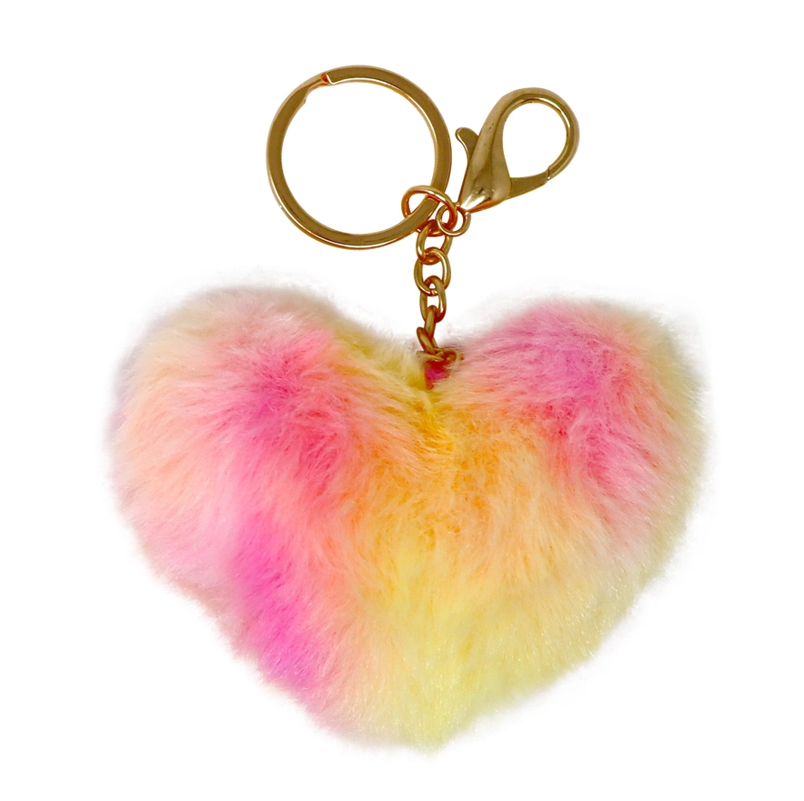 Fluffy Heart Key Chain Pink/Yellow