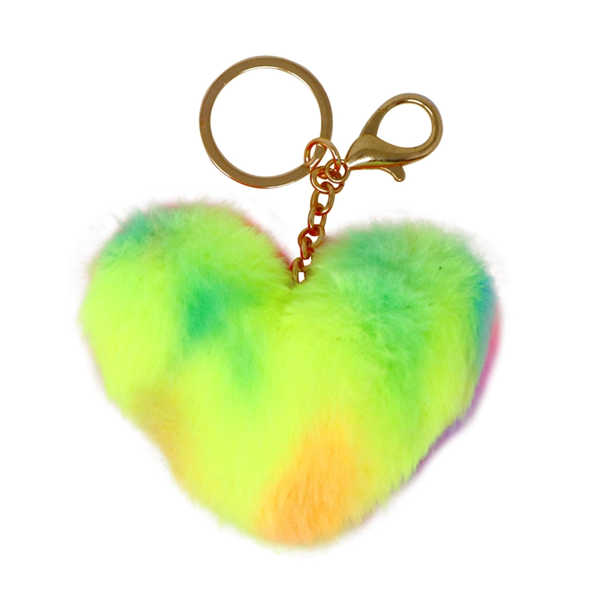 Fluffy Heart Key Chain Rainbow