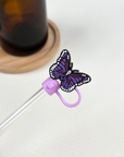 Straw Toppers Purple Butterfly