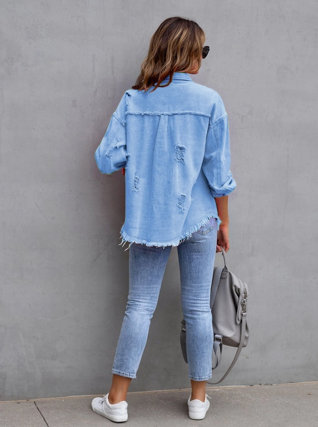 Ripped Long Sleeve Denim Jacket