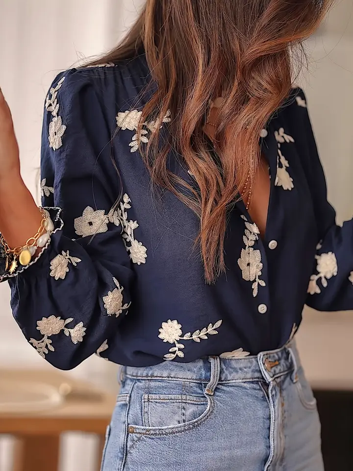 Navy Floral Button Up