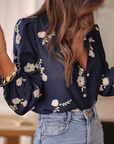 Navy Floral Button Up