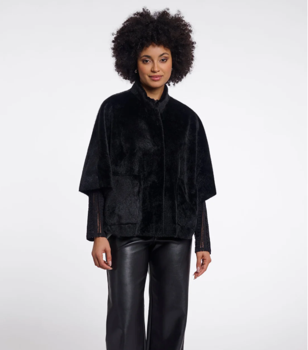Dewi Faux Fur Cape - Black