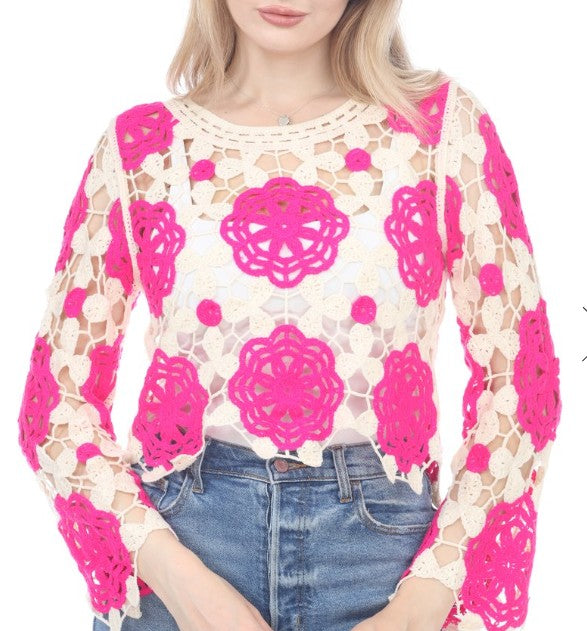 Quinn Knit Floral Top Fushia