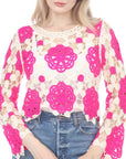 Quinn Knit Floral Top Fushia