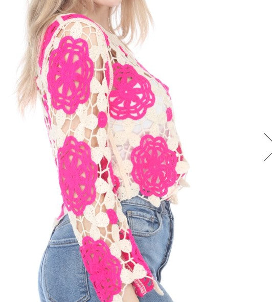 Quinn Knit Floral Top Fushia