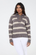 Grey & Cream Striped Sweater - Small