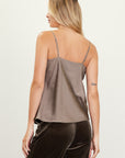 Rhinestone Satin Cowl Neck Cami - Olive