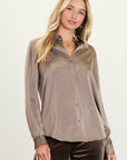 Rhinestone Button Down Blouse - Olive