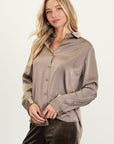 Rhinestone Button Down Blouse - Olive