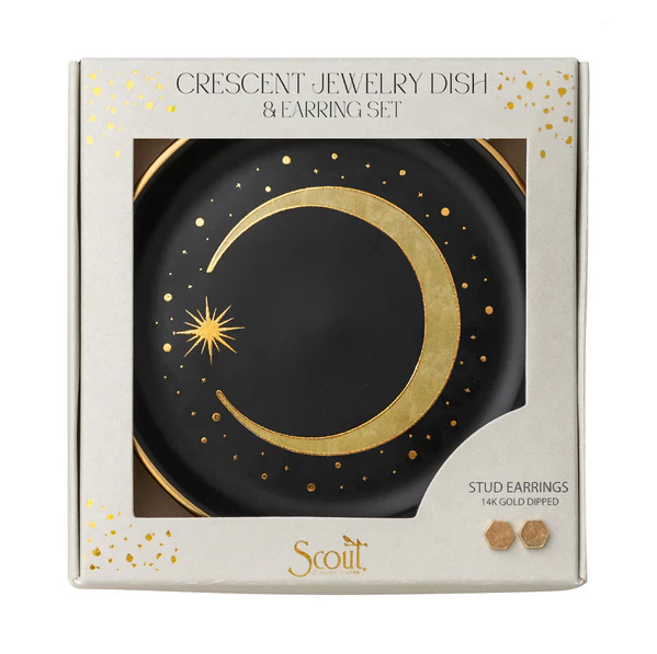 Jewelry Dish & Stud Earri Crescent/Black