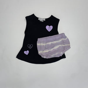 Lilac Smiley Hearts Tank & Bloomers 12M