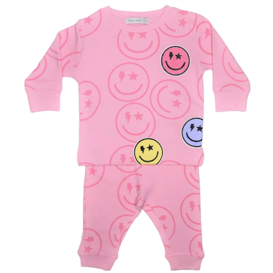 Pink Drip Smilies Thermal Shirt & Pan NB