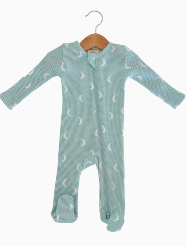 Waffle 2-Way Zip Footie Light Blue Moon