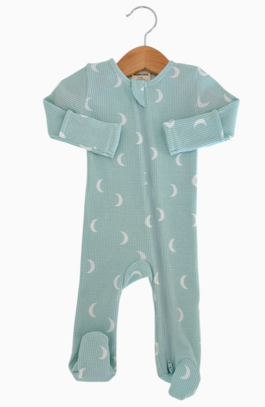 Waffle 2-Way Zip Footie Light Blue Moon