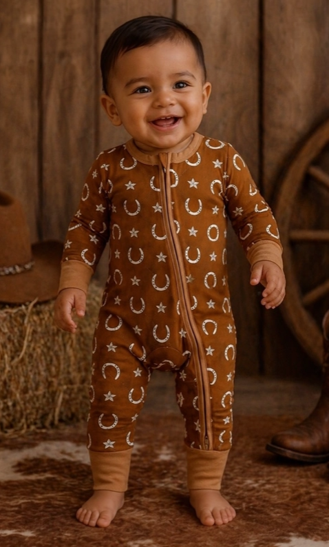 2-Way Zip Romper, Rusty Horseshoe