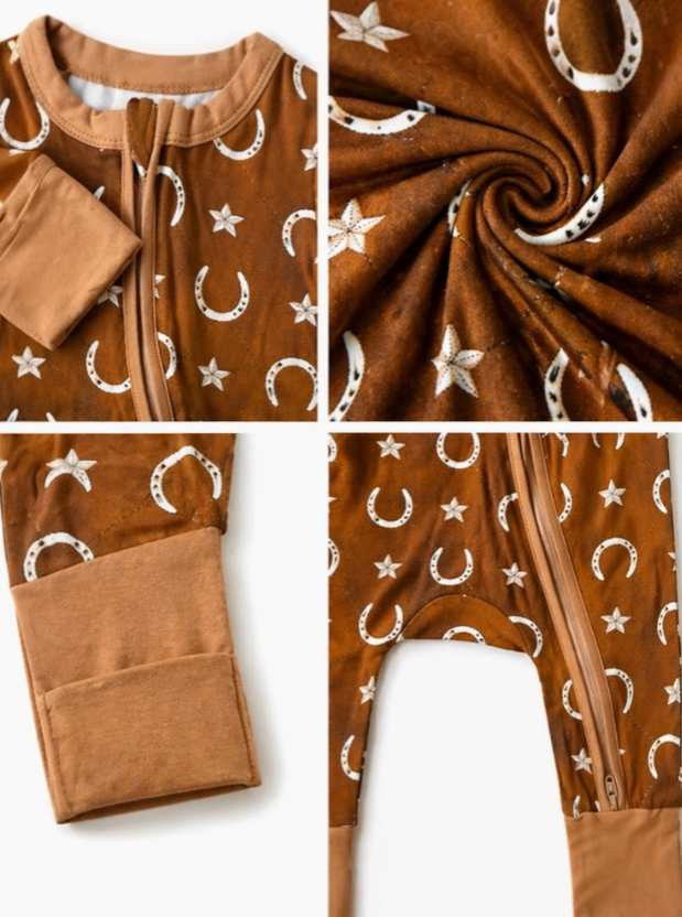2-Way Zip Romper, Rusty Horseshoe