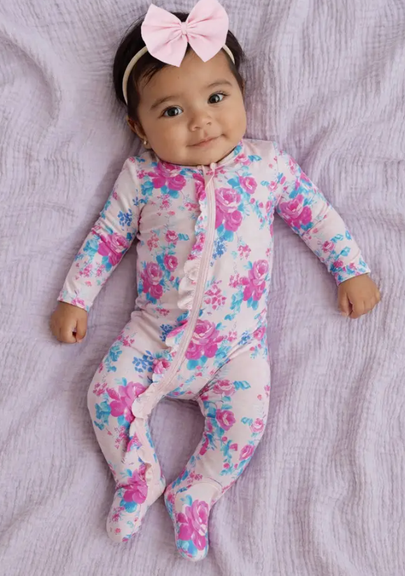 2-Way Zip Ruffle Footie, Garden Secrets