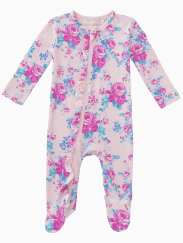 2-Way Zip Ruffle Footie, Garden Secrets