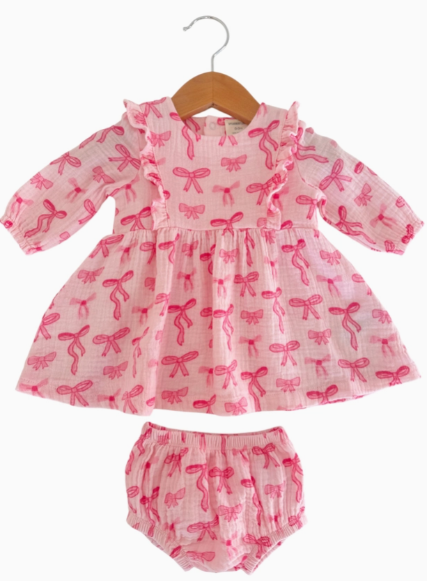 Ruffle Dress &amp; Bloomer, Pink Bows