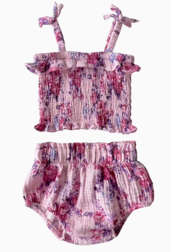Smocked Top &amp; Bloomer, Violet Rose