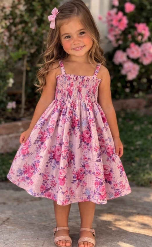 Muslin Smocked Tube Dress, Violet Rose