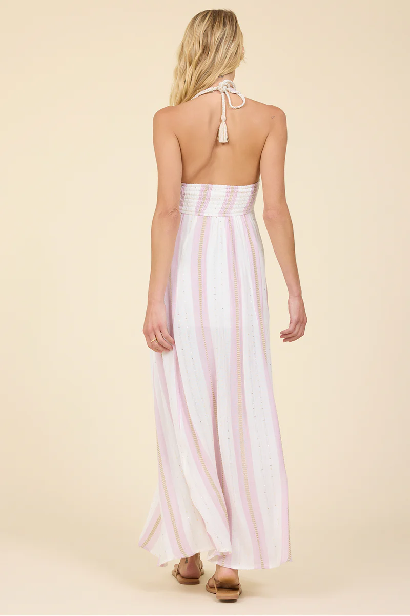 Pink Dust Stripe Halter Maxi Dress