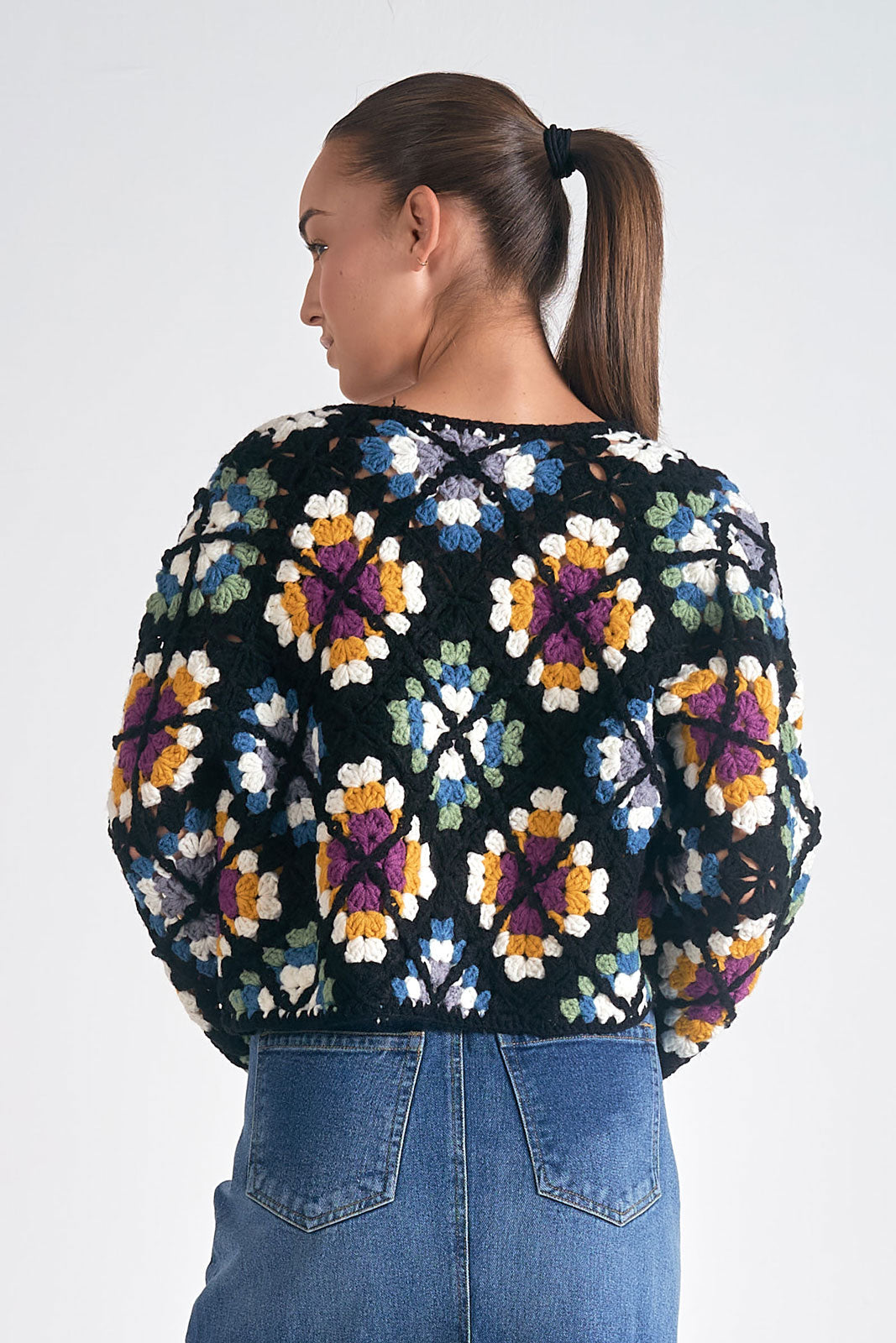 Patch Crochet Sweater Cardigan