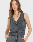 Washed Twill Button Front Vest