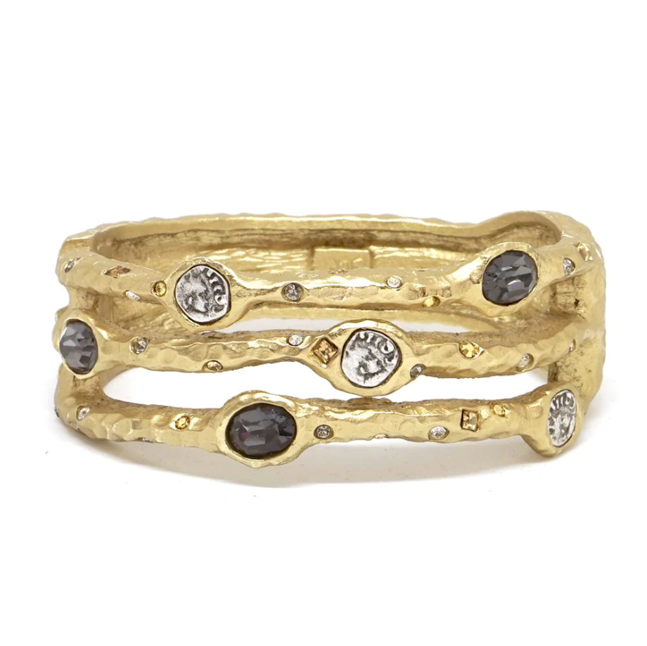 Gold Capri 3 Row Coin & Crystal Bangle
