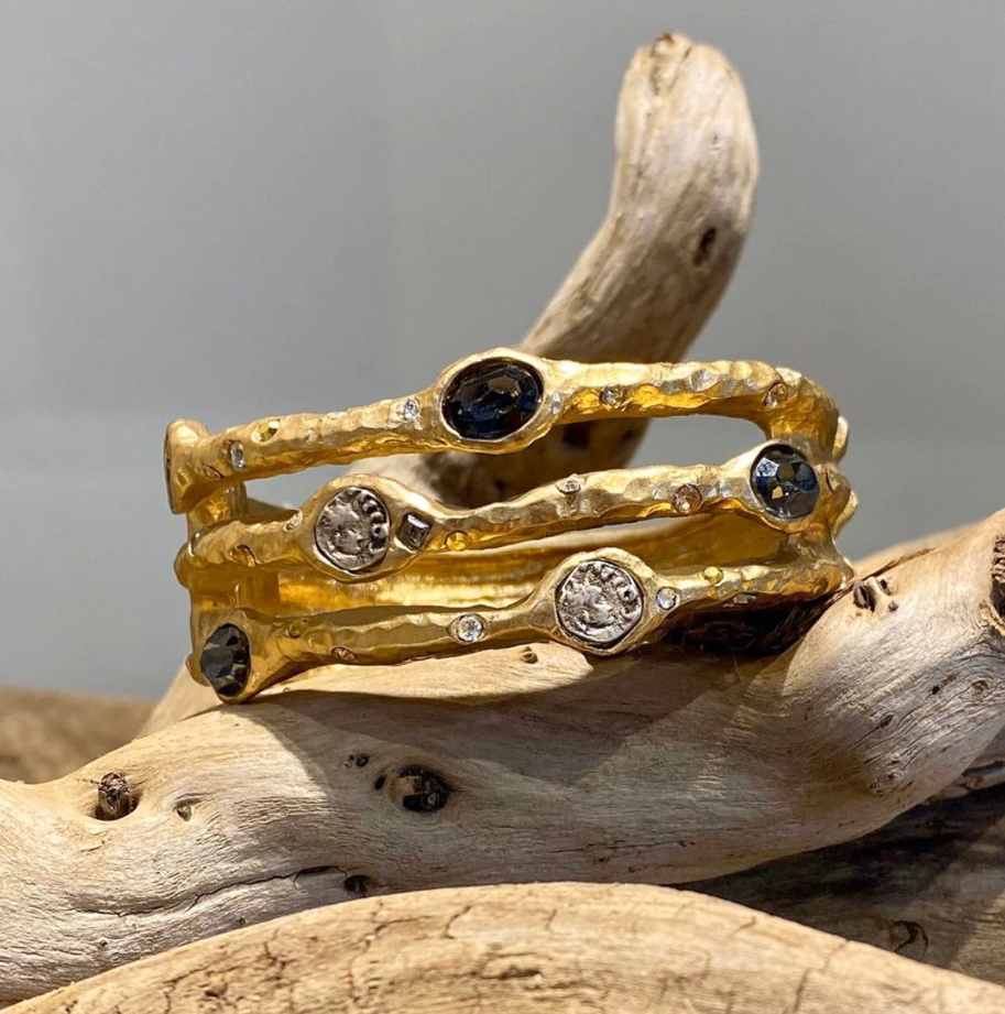 Gold Capri 3 Row Coin & Crystal Bangle