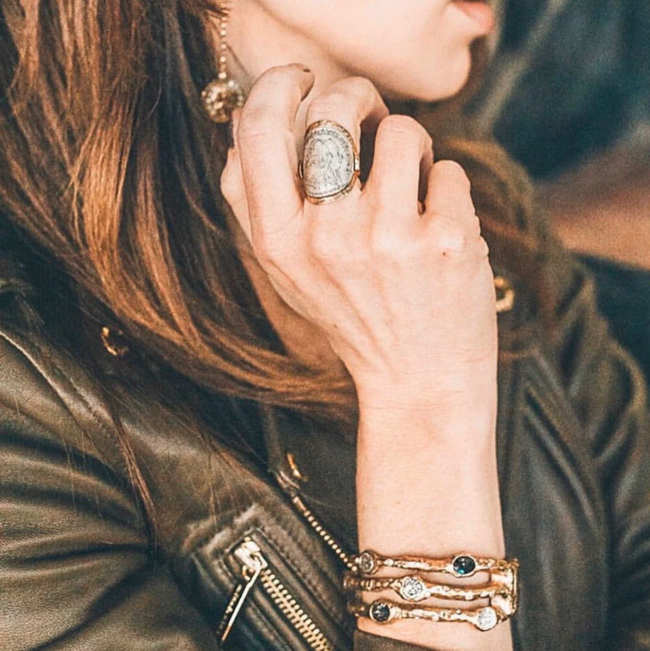 Gold Capri 3 Row Coin & Crystal Bangle
