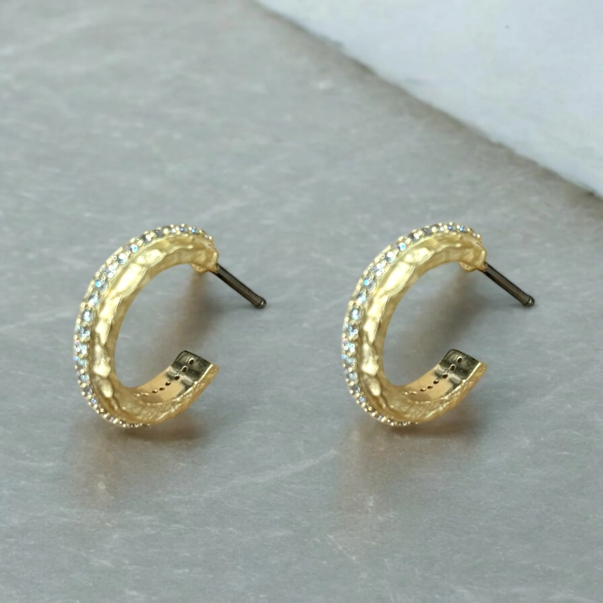 Gold Mini Crystal Thin Hoops