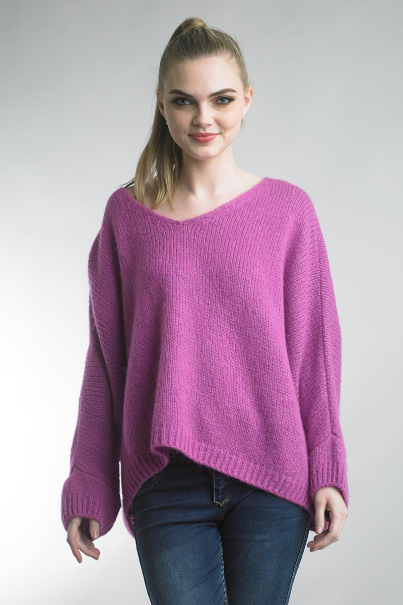 V-Neck Comfy Sweater - Berry