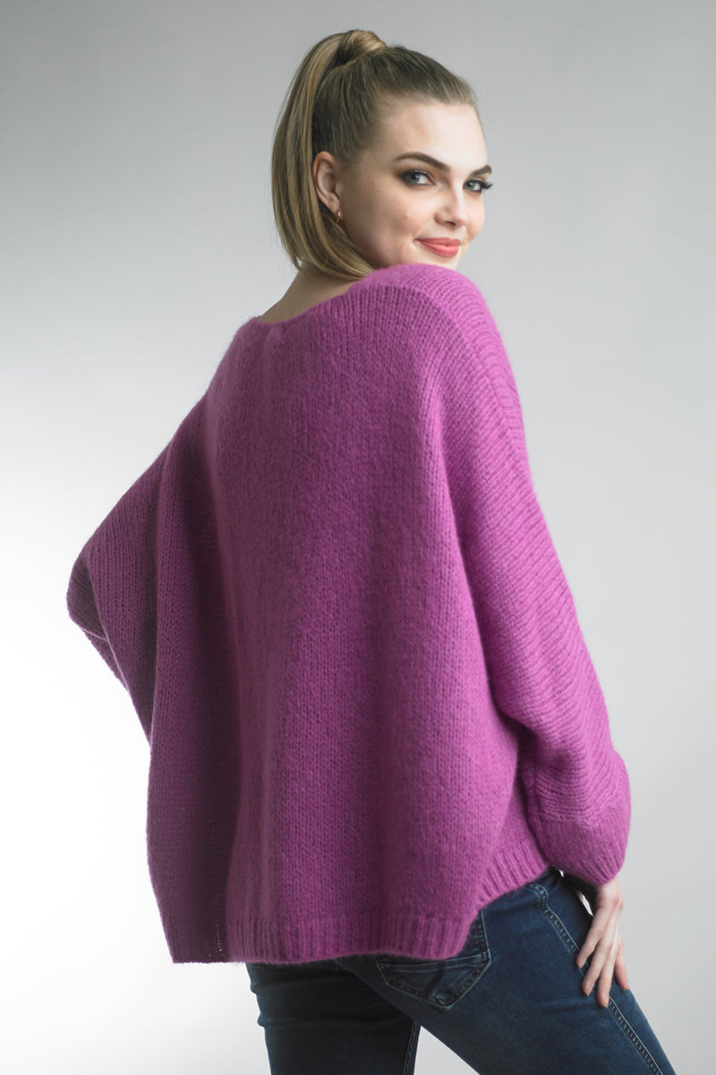 V-Neck Comfy Sweater - Berry