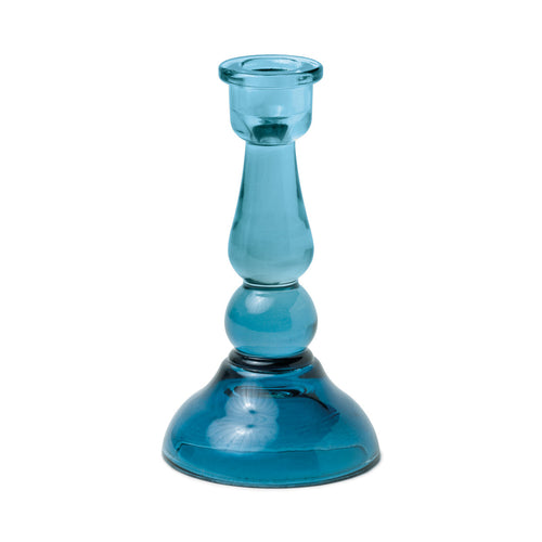 Tall Glass Taper Candle Holder Blue