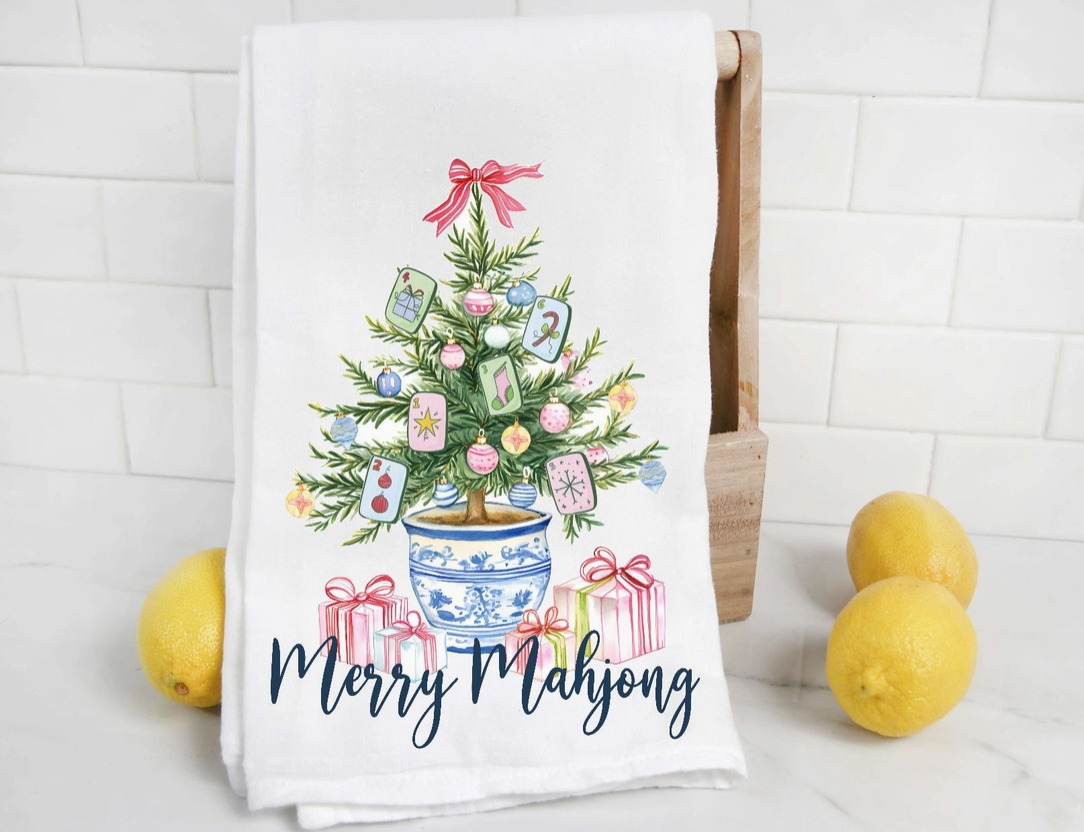 Merry Mahjong Chinoiserie Tea Towel