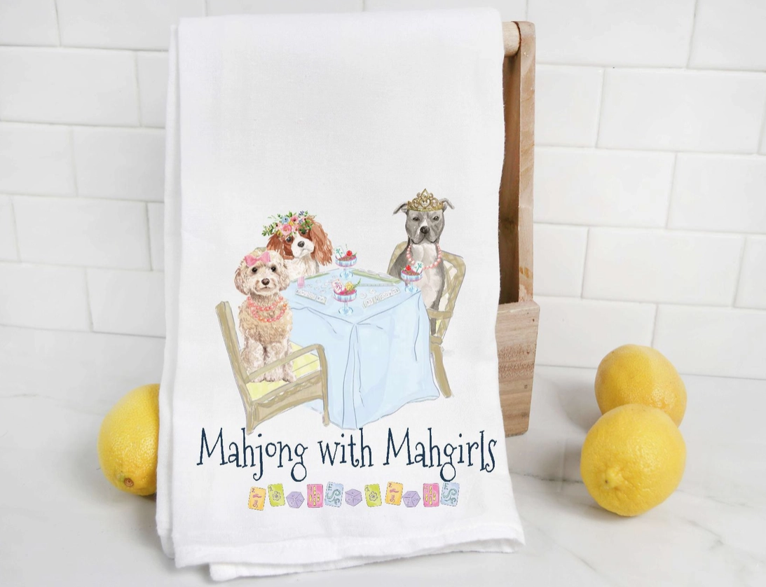 Dog Mahjong with Mahgirls Tea Towel
