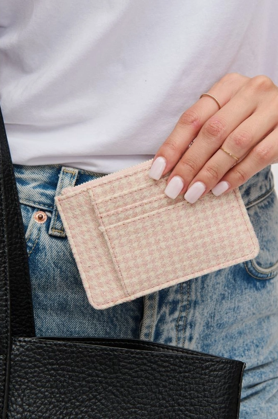 Afina Hounstooth Card Holder Wallet Pink