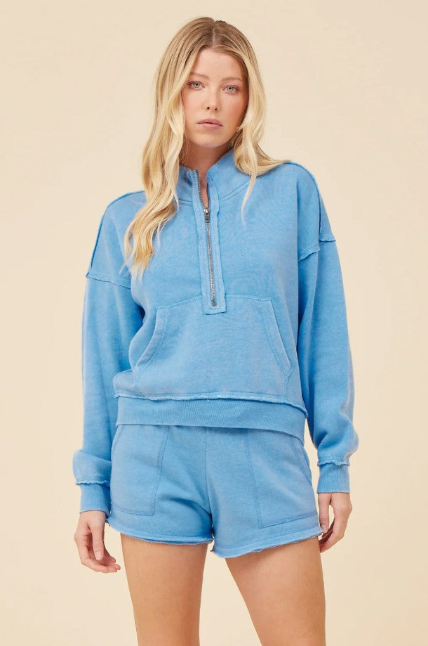 Blue Burnout Fleece Quarter Zip