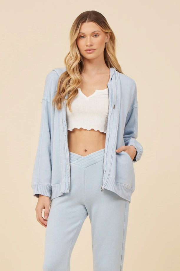 Blue Rain Washed Terry Zip Hoodie