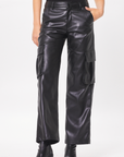 Black Faux Leather Cargo Pant