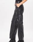 Black Faux Leather Cargo Pant