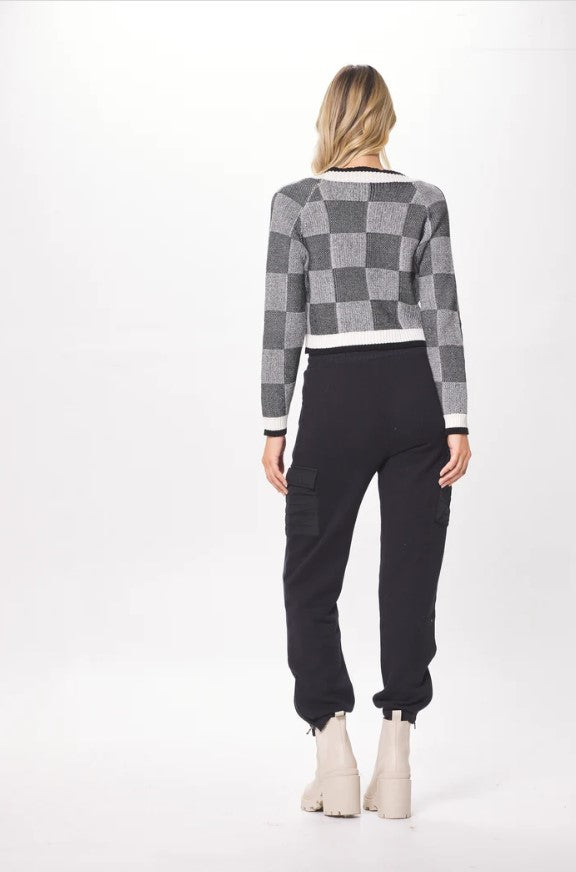 Black &amp; Cream Knit Checkered Cardigan