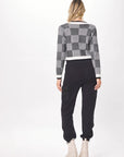 Black & Cream Knit Checkered Cardigan