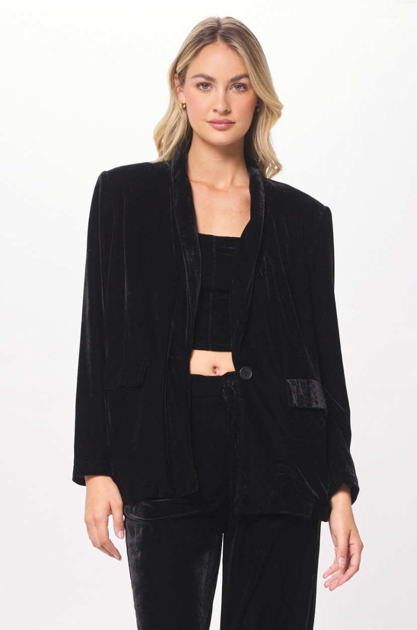 Black Oversized Velvet Blazer