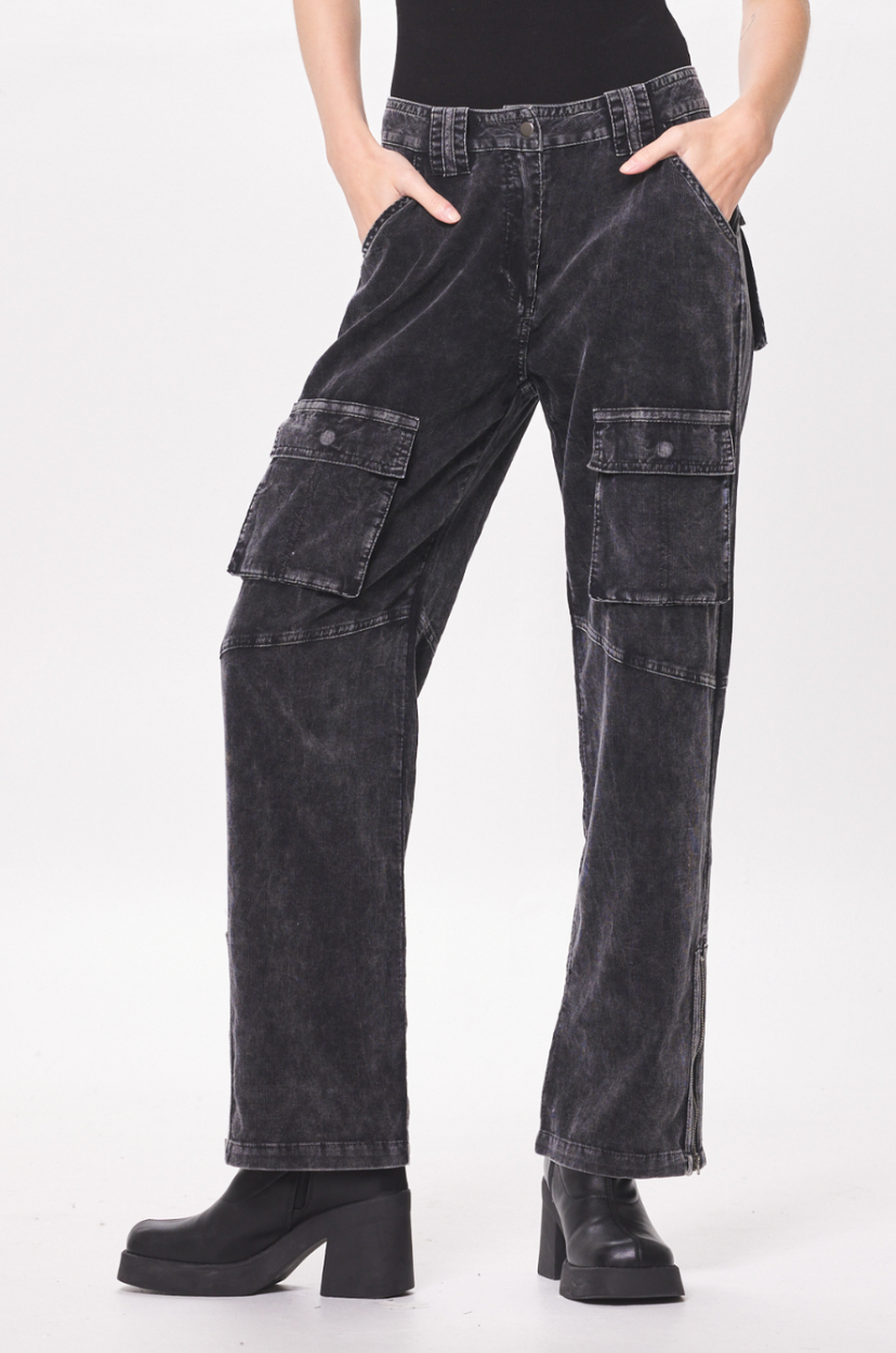 Black Baby Cord Cargo Pants