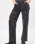 Black Baby Cord Cargo Pants