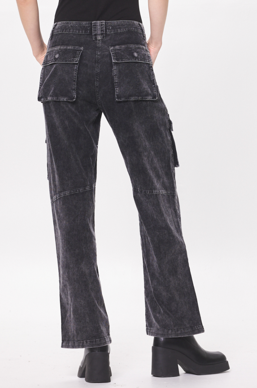 Black Baby Cord Cargo Pants