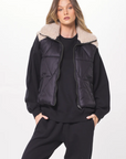 Black & Cream Mixed Media Puffer Vest